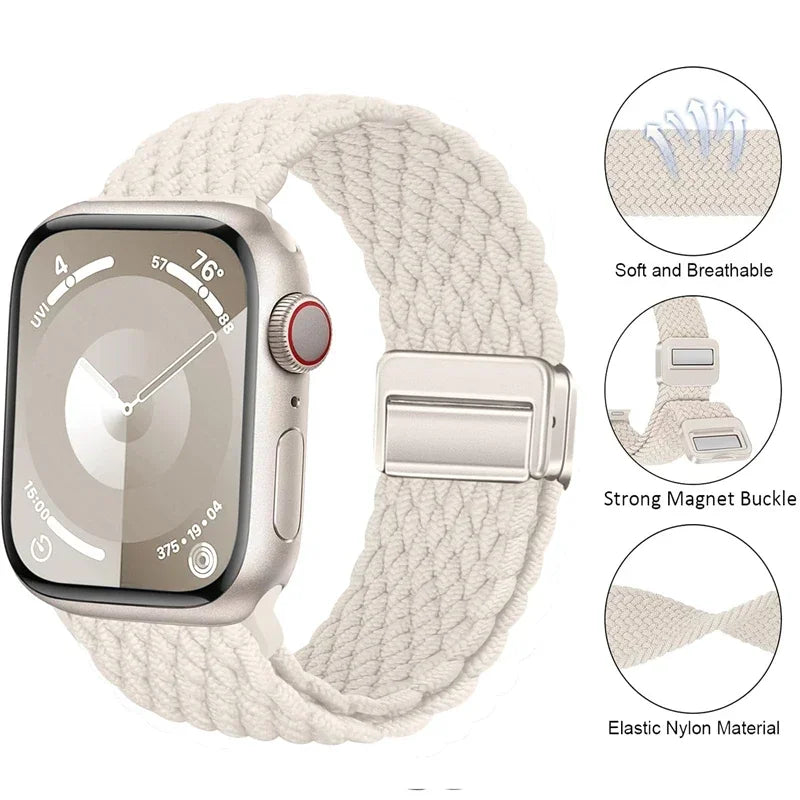 Braided Band For Apple Watch Strap 44mm 40mm 45mm 46mm 49mm 41mm 38 Magnetic Nylon Bracelet iWatch series se 7 6 8 9 10 Ultra 2