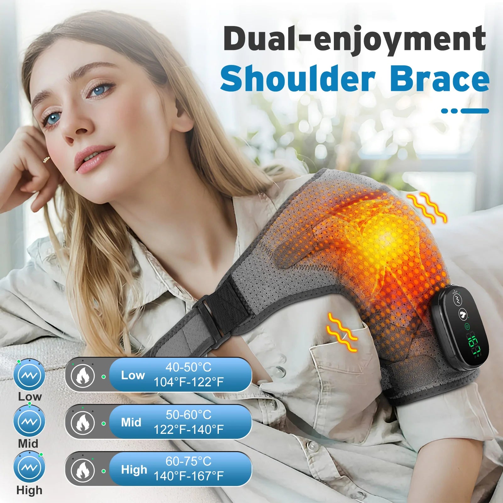 Vibration Shoulder Steamer Belt Heated Shoulder Warmer Massager Electric Smart Massage Machine Temperature Adjust