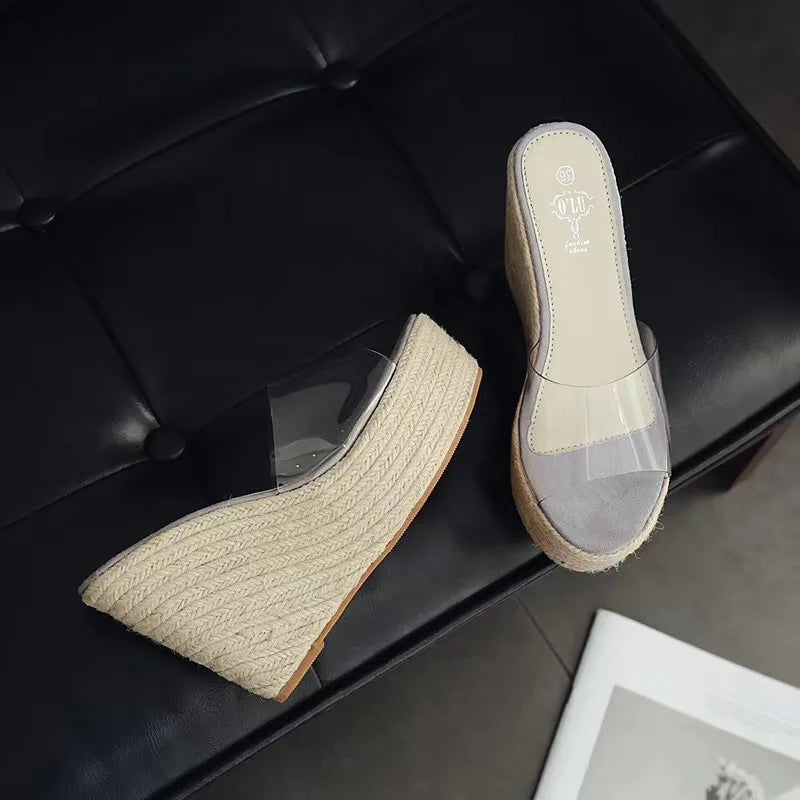 Summer PVC Jelly Sandals Casual Sexy Wedges Slippers 11.5CM/15CM Women's High heels shoes Comfortable Slippers Large Size 34-40