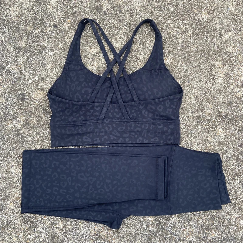 Yoga Set Gym Sports Set 2 Piece Women Workout Outfit Fitness Suit Cross Straps Bra Top And High Waist Leggings Running Tracksuit