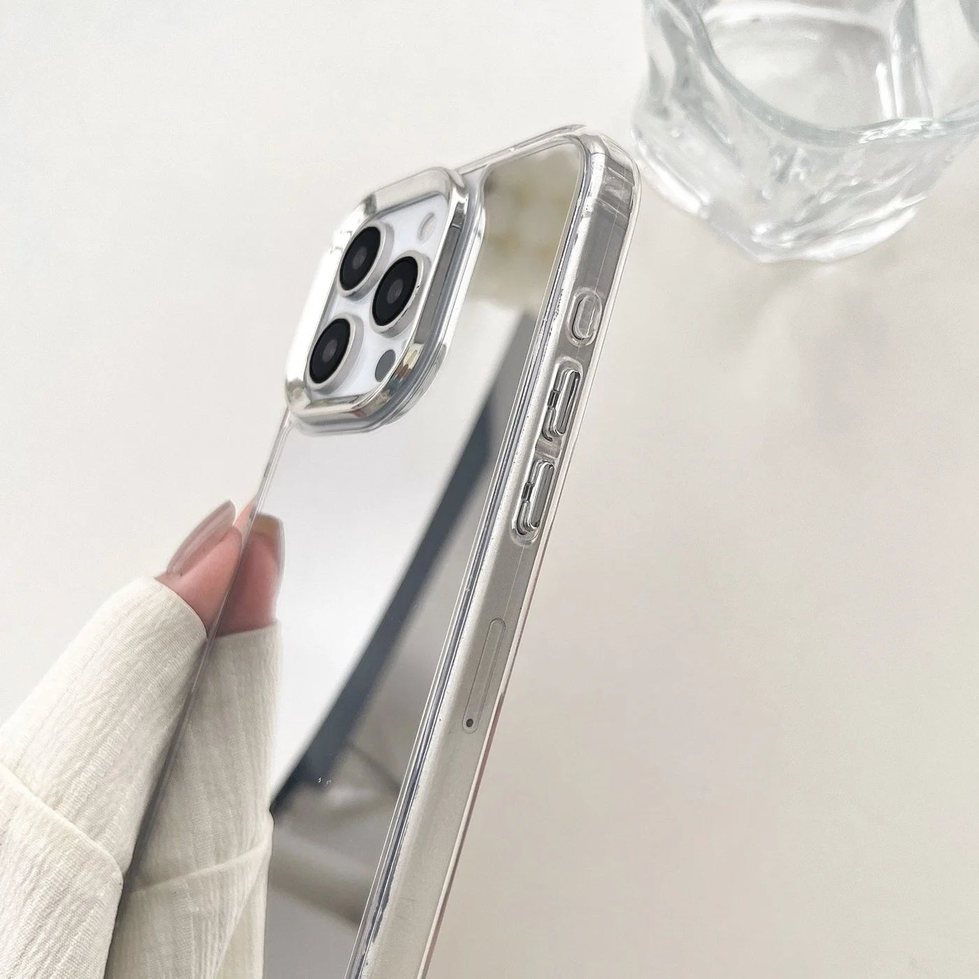 Luxury Plated Makeup Mirror Phone Case for iPhone 17/16/15/14/13/12/11 Pro Max Plus, Hard Acrylic Shockproof Frame Case