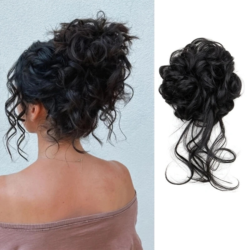 Synthetic Elegant Messy Curly Elastic Rubber Band Hair Bun Fluffy Easy to Style Suitable for Daily Use\'\[]\