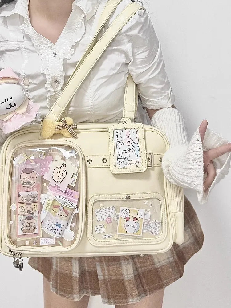 New Y2K Cute Ita Bag Concert Large Capacity Shoulder Bag Lolita Girl Transparent Backpack DIY Badge Display Casual Crossbody Bag
