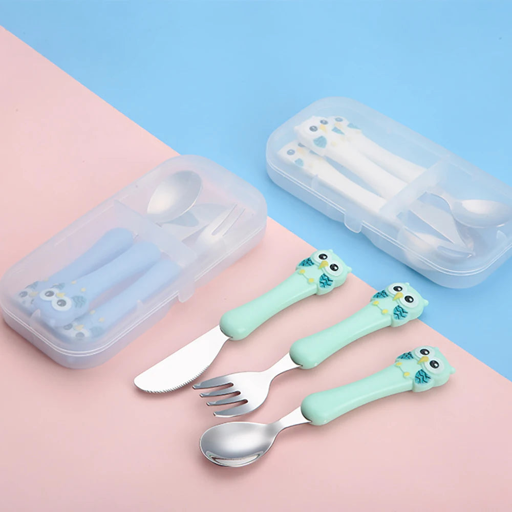 3pcs Children Spoon Forks Box Kids Stainless Steel Kids Cutlery Portable Baby Feeding Utensils Baby Spoons Baby Tableware Set