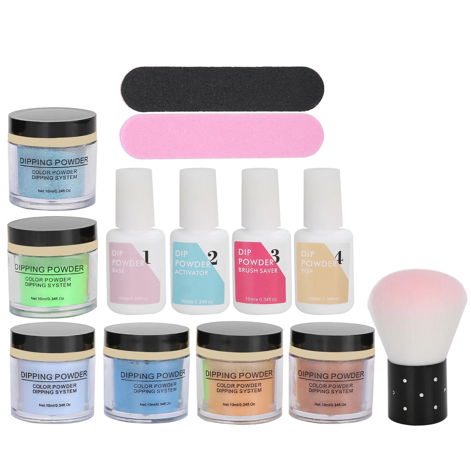 Nail Dipping Powder Set Nail Art Powder Top Base Coat Gel Dust Brush Manicure Tool Set Nail Powder