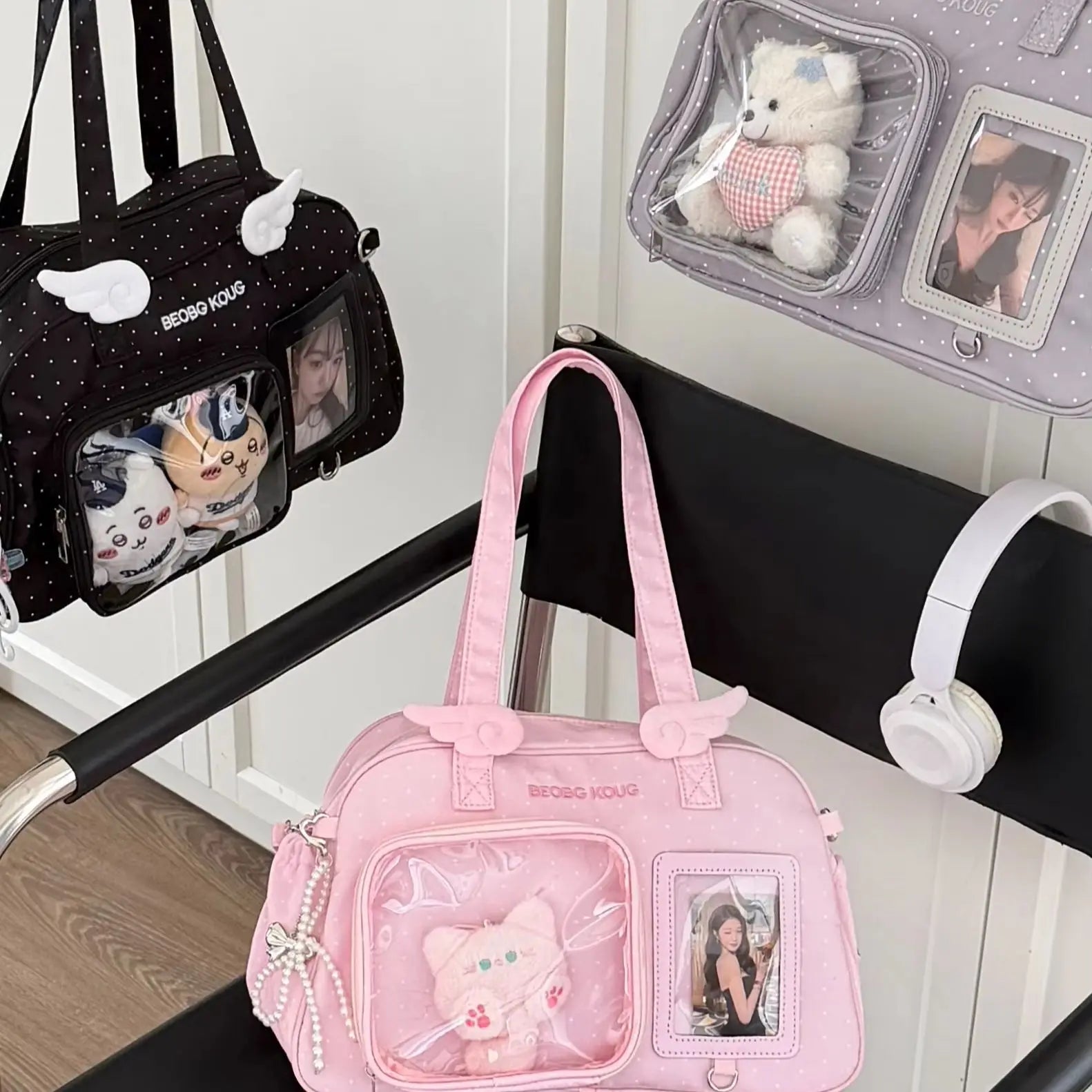 Japanese-Style INS Minimalist Solid-Color Fashion Shoulder Bag, Polka-Dot Wing-Decorated Cute Ita Bag (Shoulder & Crossbody)