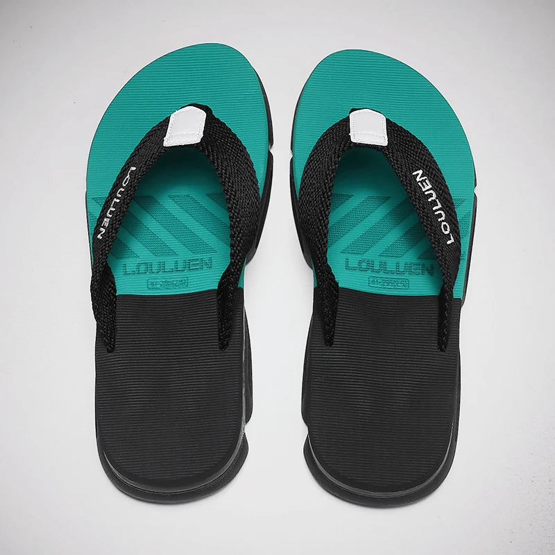 [Color blocked flip flops] Comfortable color blocked flip flops - Men's non slip casual rubber bottom EVA flip flops, suitable f