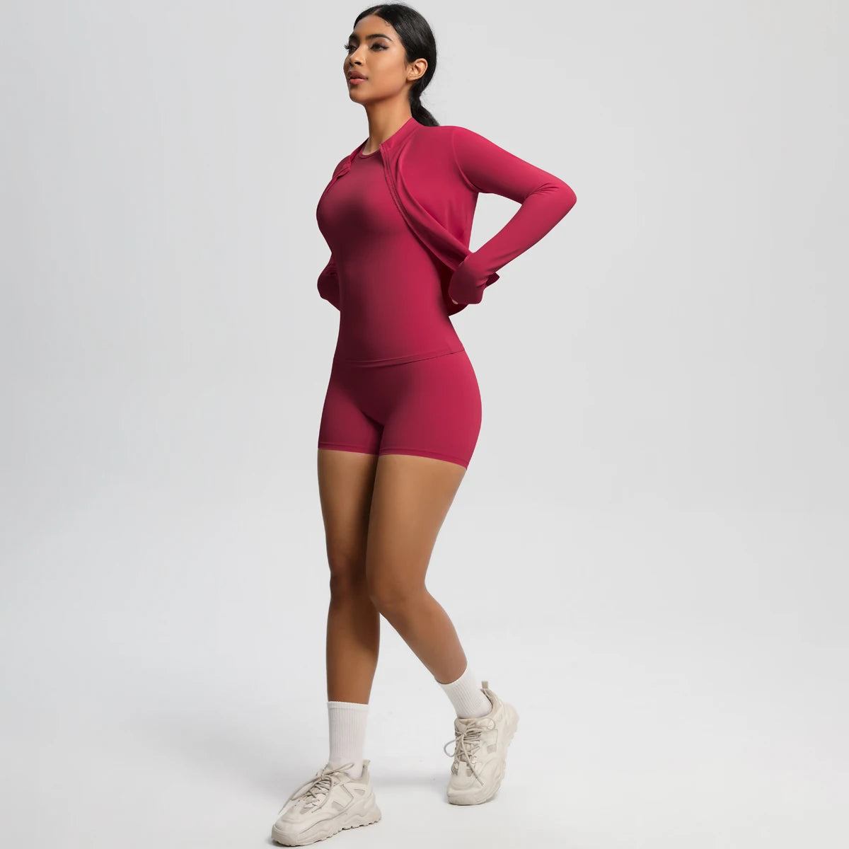3PCS/set Sports Fitness Clothing Yoga Set Sports Running Long Sleeves Zipper Jacket High Waist Quick-Dry Shorts Gym Yoga Set