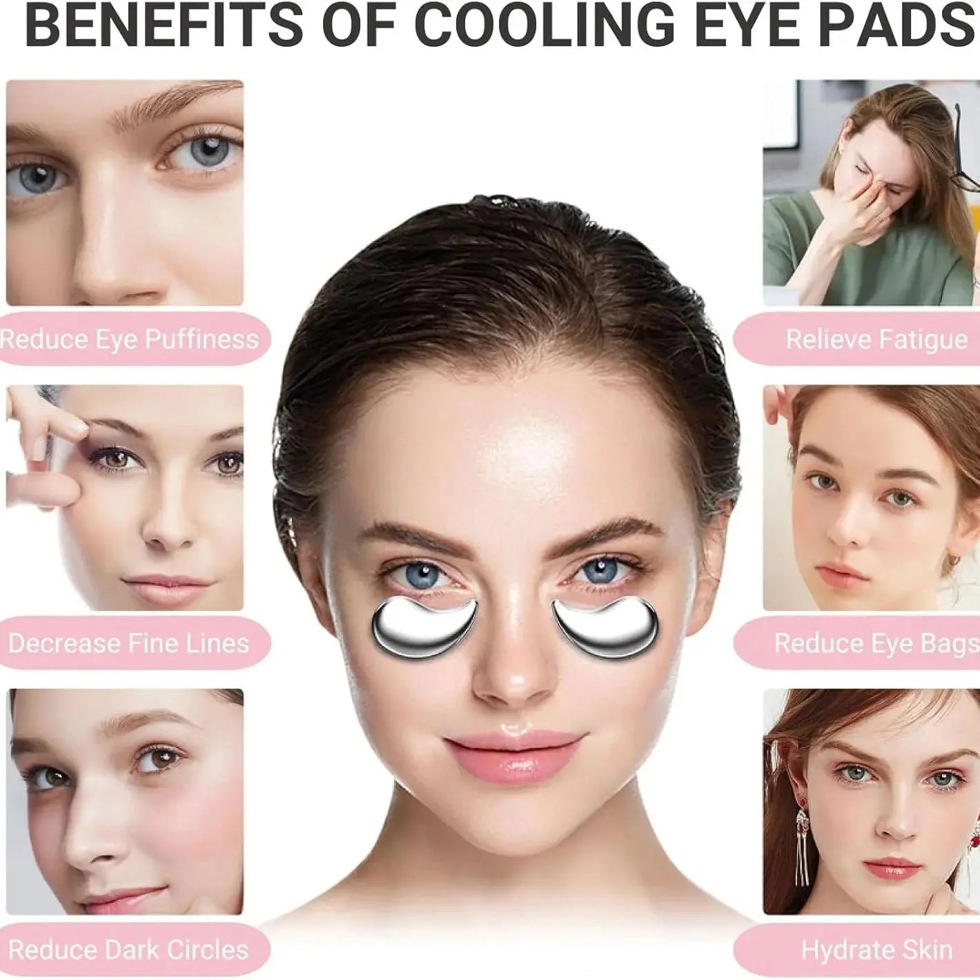 EMS Redlight Eye Massage and Stainless Steel Cooling Eye Pad Eyes Beauty Device for Puffy Eyes Reduce Bags & Dark Circles