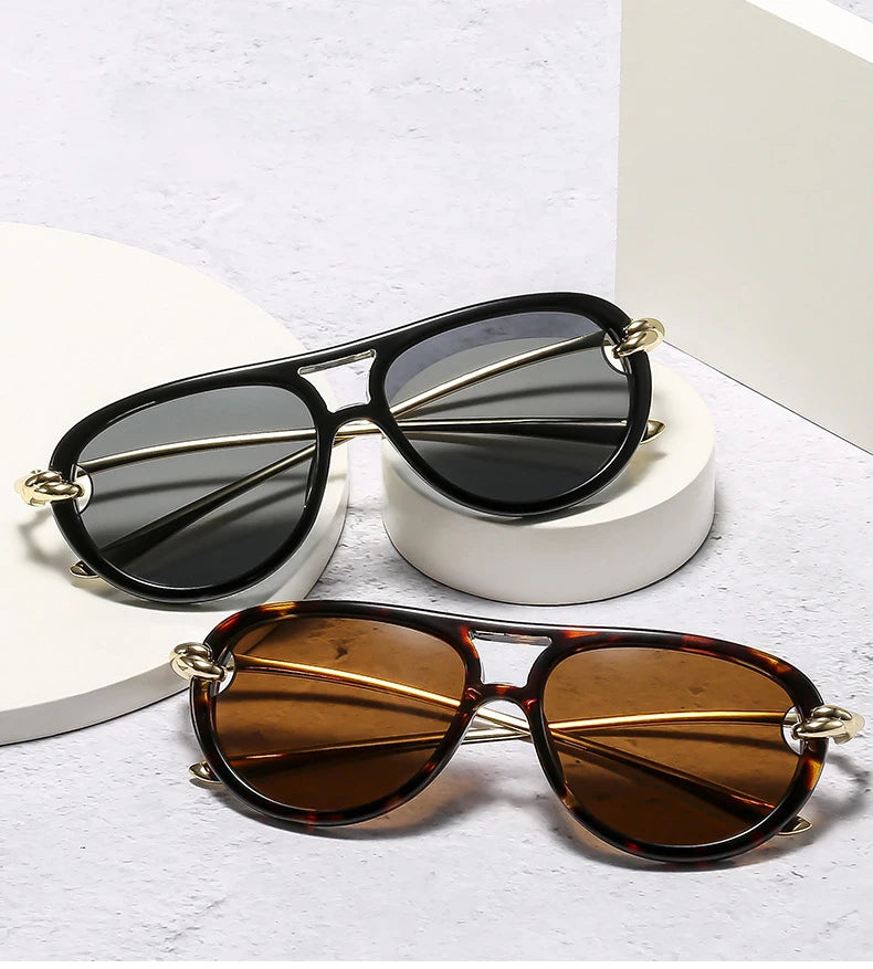 Ins Popular Fashion Double Bridges Pilot Women Luxury Sunglasses Brand Designer Oval Hollow Shades UV400 Men Sun Glasses