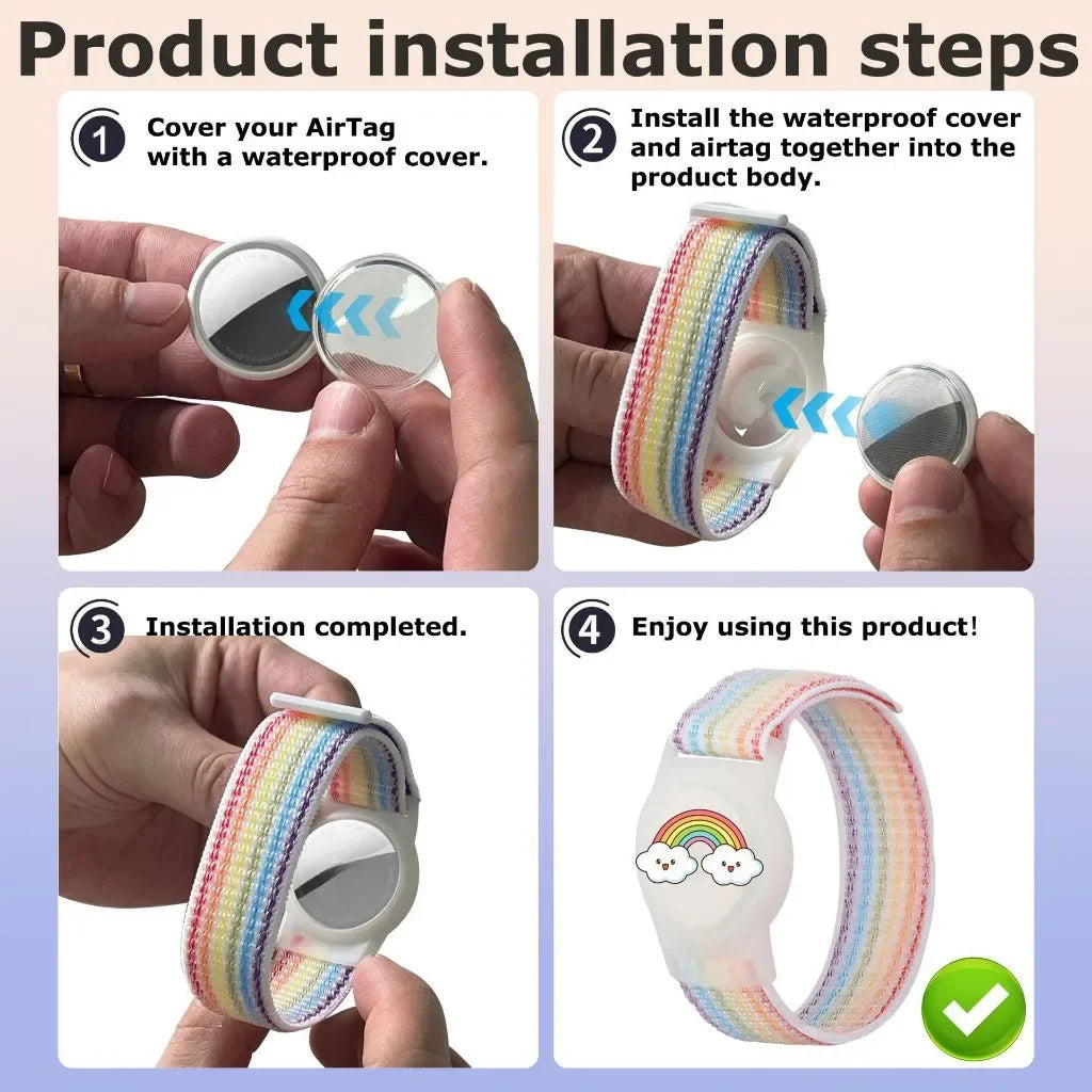 Waterproof Airtag Bracelet for Kids Soft Nylon Hidden Air Tag Wristband Full Cover Lightweight  Band for Toddler Child