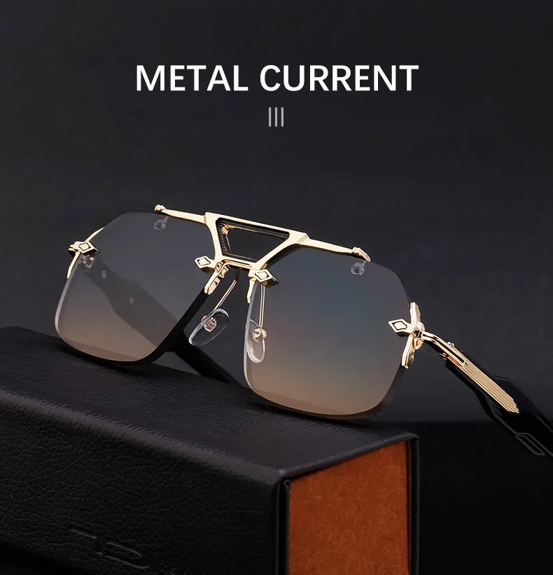 Luxury Brand Classic Square Rimless Sunglasses Men Women Retro Vintage Punk Sun Glasses Oversized Shades Metal Frame Eyewear