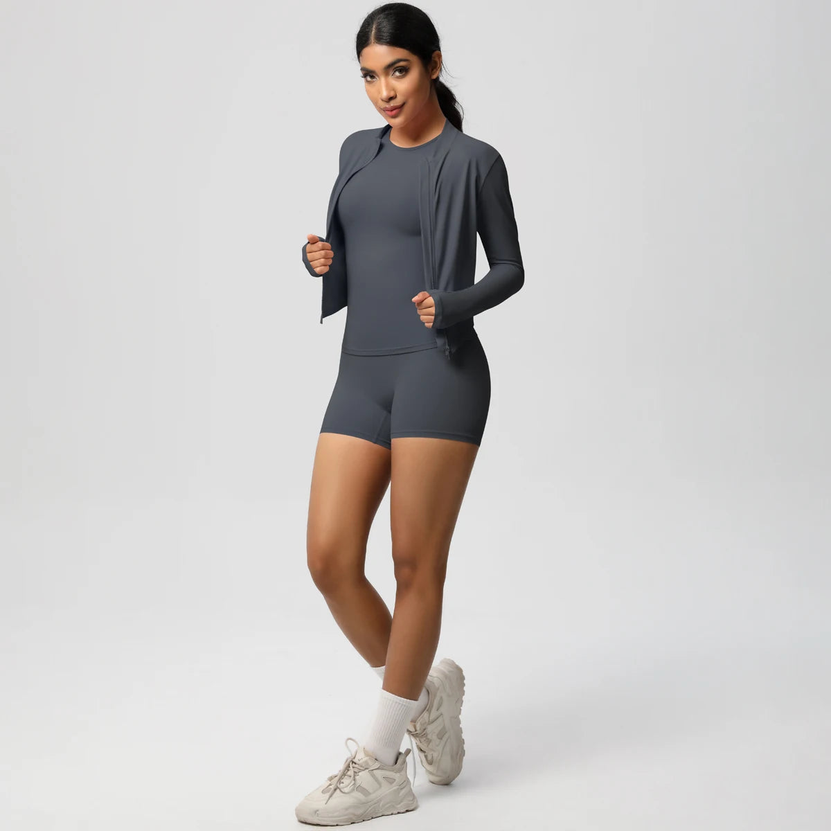 3PCS/set Sports Fitness Clothing Yoga Set Sports Running Long Sleeves Zipper Jacket High Waist Quick-Dry Shorts Gym Yoga Set
