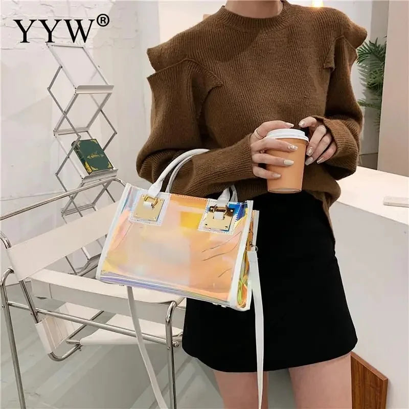 Holographic Transparent Jelly Bag High Quality PVC Women'S Designer Handbag Big Capacity Chain Shoulder Messenger Bags Clear Bag