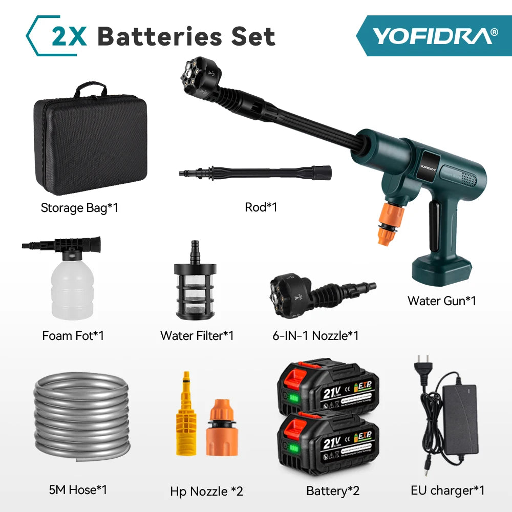 YOFIDRA 200Bar Brushless Electric High Pressure Washer Water Gun 6IN1 Cordless Car Washer Cleaning Garden For Makita Battery Pin