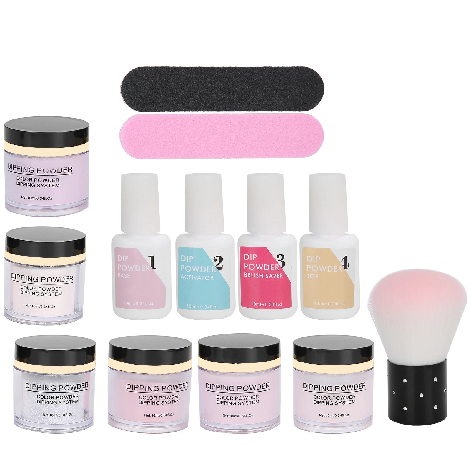 Nail Dipping Powder Set Nail Art Powder Top Base Coat Gel Dust Brush Manicure Tool Set Nail Powder