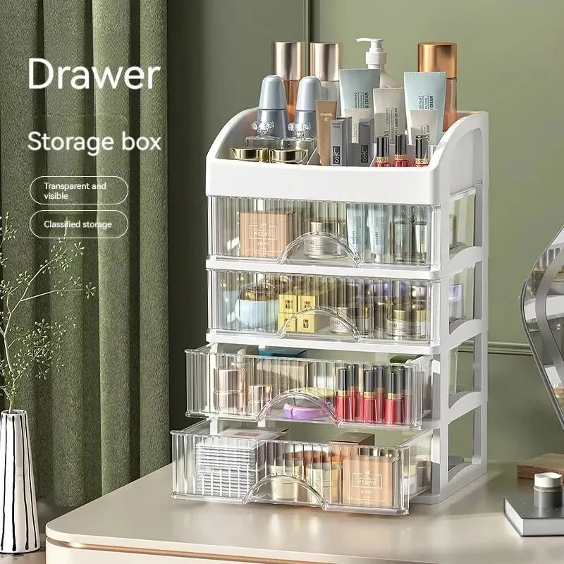 Clear 5-Tier Makeup Organizer with Drawers, Large Capacity Cosmetic Storage for Vanity, Dustproof Skincare Lipstick Brush Holder