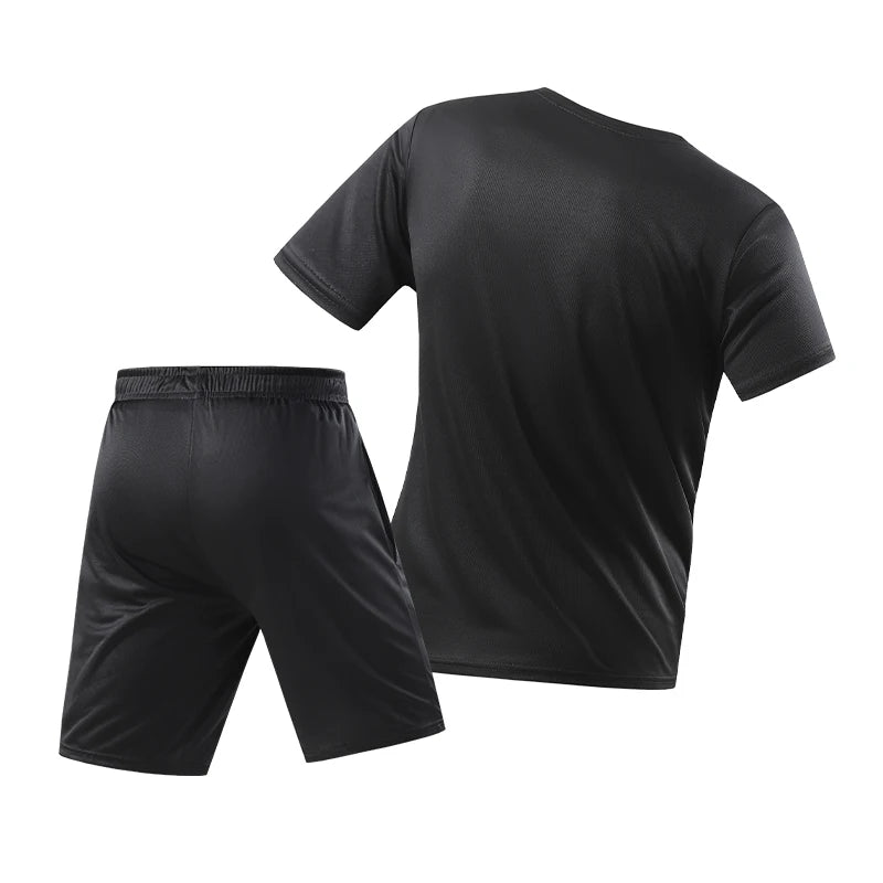 Mens Fitness Tracksuit Set Summer Casual Sporting Male Quick-Drying Short-Sleeved Tops+Shorts Sweatsuit 2 Piece Set Track Suit