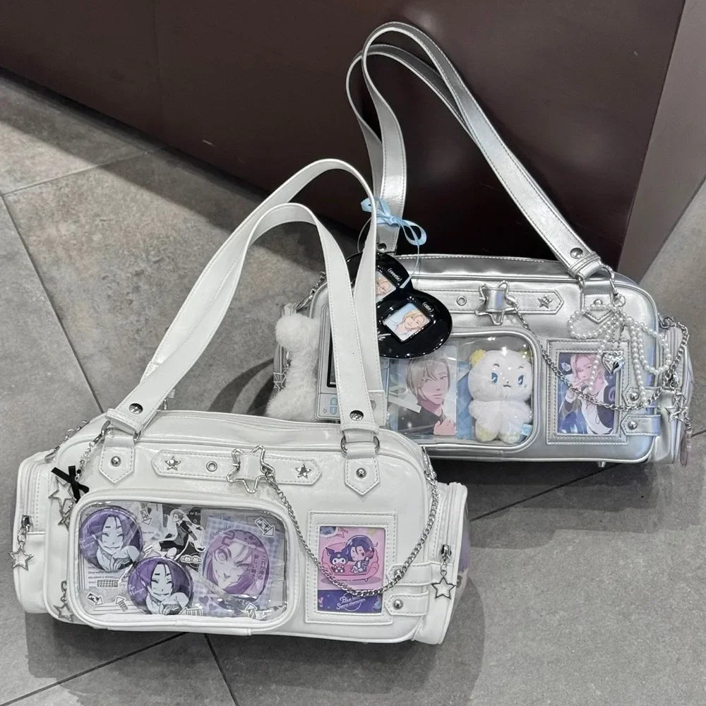 Star Chain Y2k Harajuku Shoulder Itabag Blue Lolita Girl Pain Bags Transparent Japanese Crossbody Bag New Concert Korean Handbag
