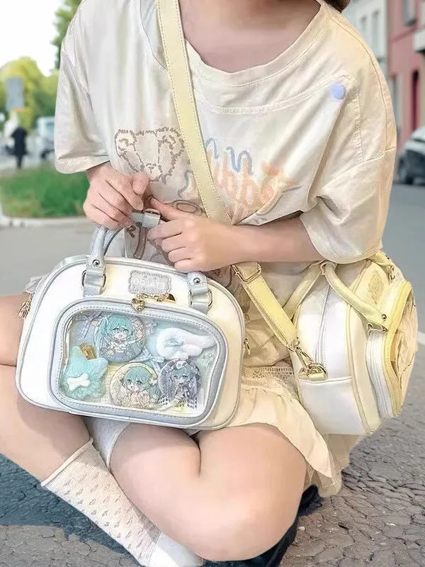 New Y2K Cute Ita Backpack Comic Exhibition Crossbody Bag Lolita Girl Transparent Cosplay Shoulder Bag DIY Badge Display Handbags