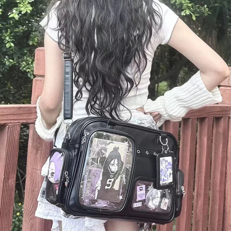 New Y2K Cute Ita Bag Concert Large Capacity Shoulder Bag Lolita Girl Transparent Backpack DIY Badge Display Casual Crossbody Bag