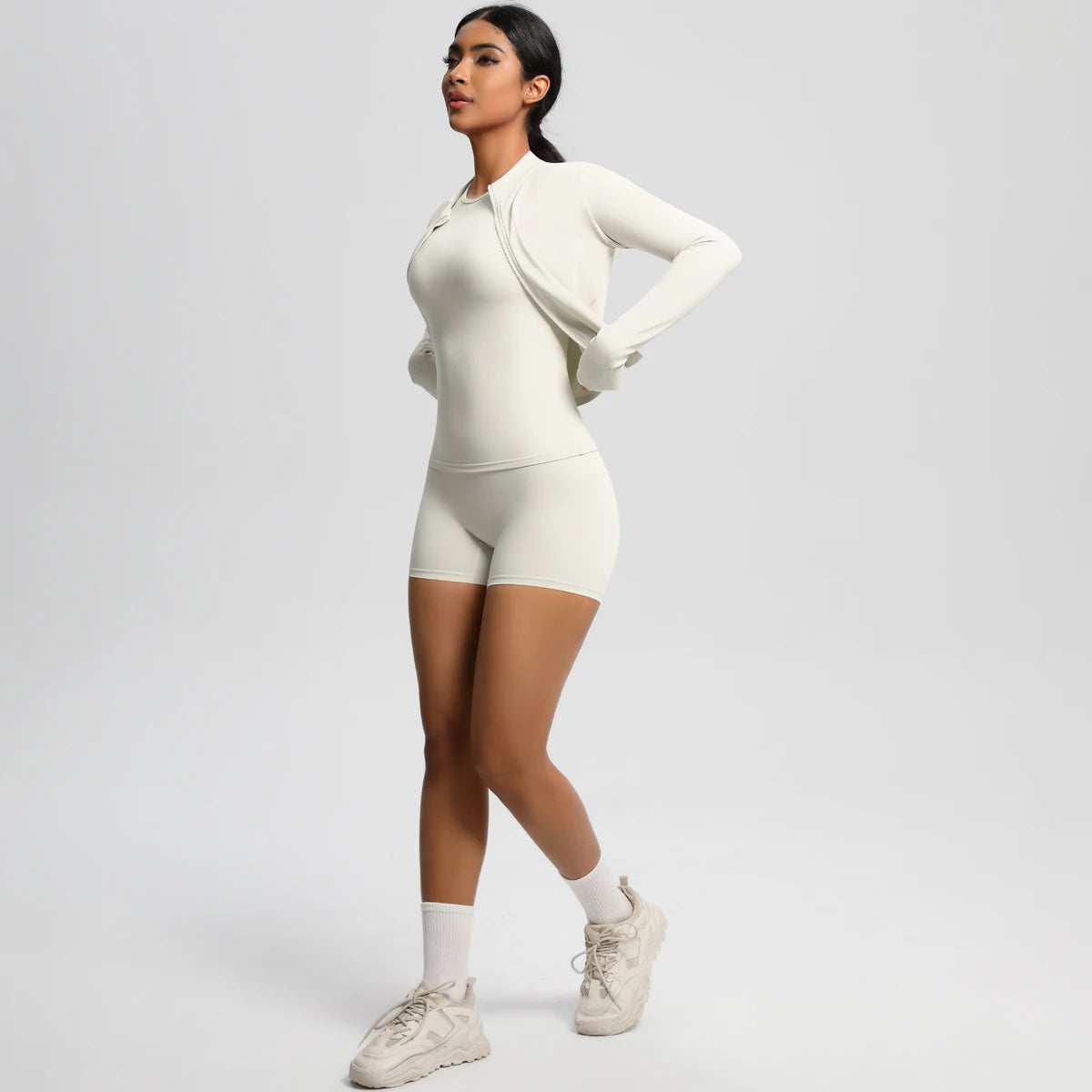 3PCS/set Sports Fitness Clothing Yoga Set Sports Running Long Sleeves Zipper Jacket High Waist Quick-Dry Shorts Gym Yoga Set
