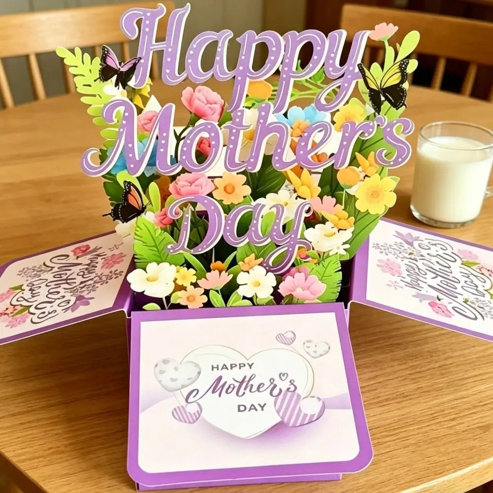 Surprise Flower 3D Mother's Day Card Best Wishes Butterfly Mom Greeting Card Gifts Creative Flower Pop Up Card Mother's Day Gift