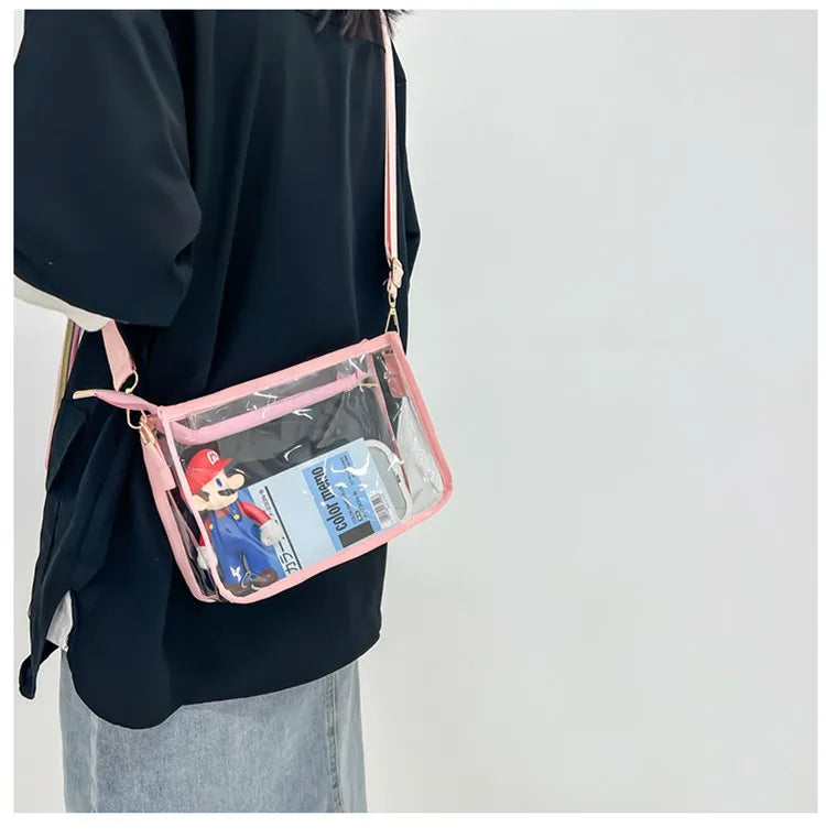 PVC Transparent Shoulder Bag 2 IN 1 Adjustable Shoulder Straps Casual Clear Crossbody Bag Fashion Couple Bag for Boys & Girls