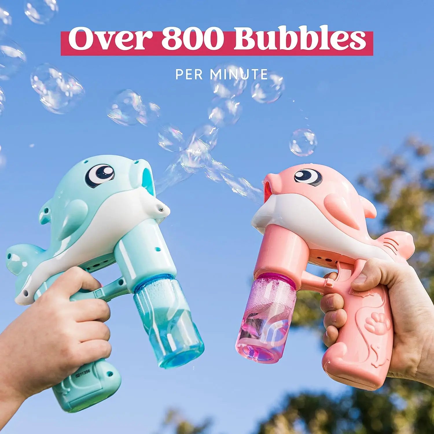 2 Pack Whale Bubble Guns with 4 Solution Bottles, Automatic Bubble Maker for Kids Outdoor Summer Fun