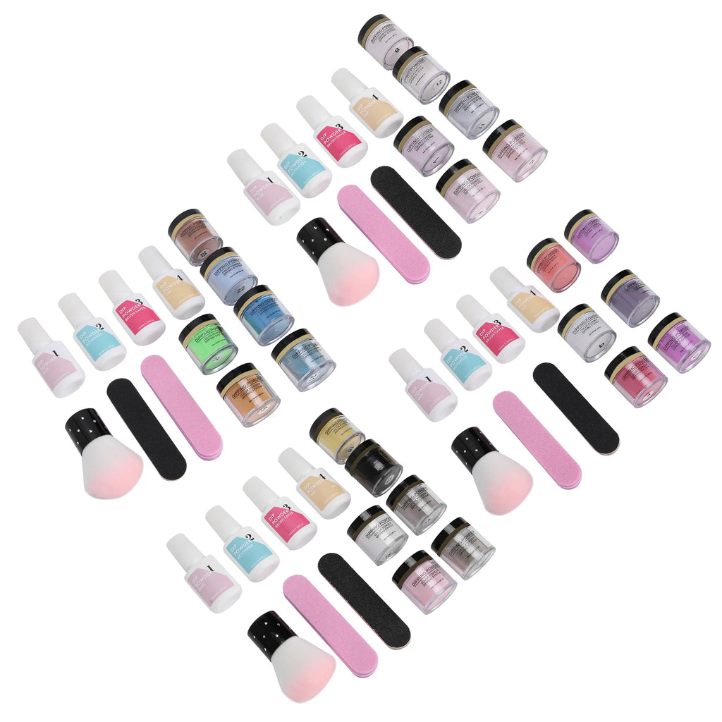 Nail Dipping Powder Set Nail Art Powder Top Base Coat Gel Dust Brush Manicure Tool Set Nail Powder