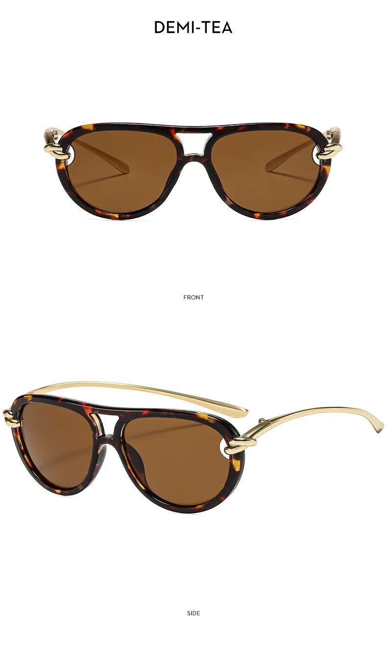 Ins Popular Fashion Double Bridges Pilot Women Luxury Sunglasses Brand Designer Oval Hollow Shades UV400 Men Sun Glasses
