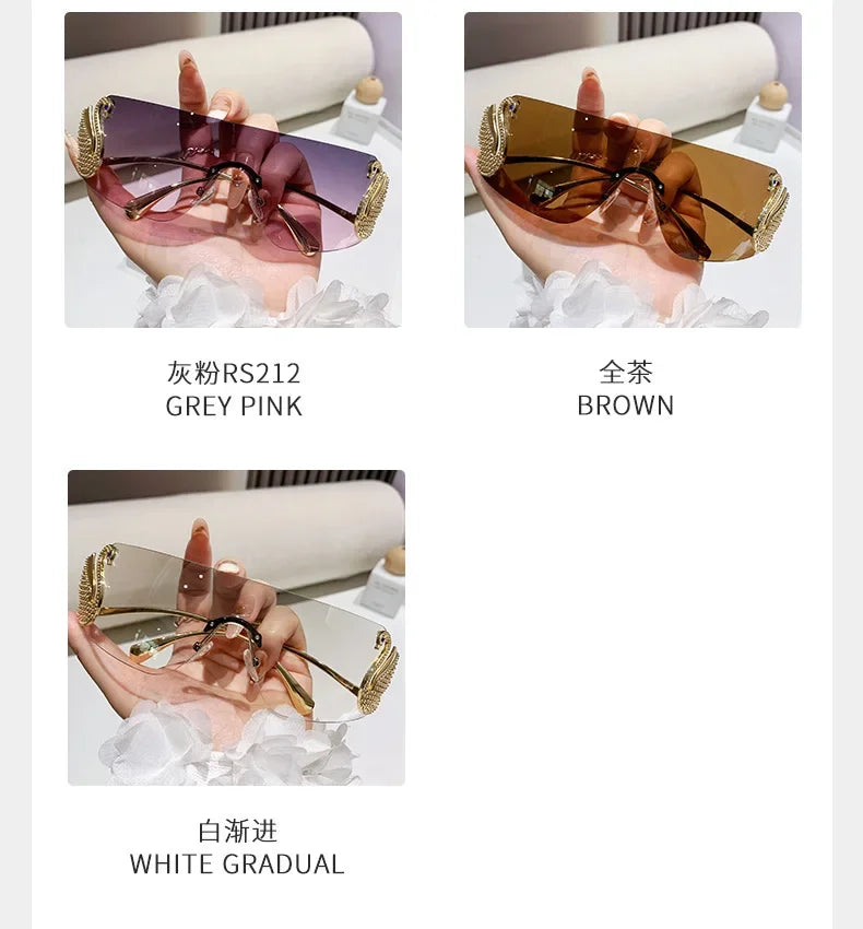 New Fashion Women Oversized Rimless Sunglasses Luxury Brand Swan Shaped Sun Glasses Trendy Large Frame Sun Glasses UV400