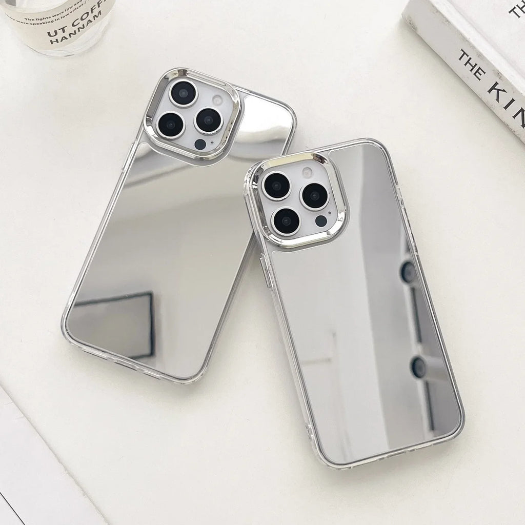 Luxury Plated Makeup Mirror Phone Case for iPhone 17/16/15/14/13/12/11 Pro Max Plus, Hard Acrylic Shockproof Frame Case