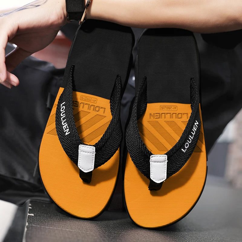 [Color blocked flip flops] Comfortable color blocked flip flops - Men's non slip casual rubber bottom EVA flip flops, suitable f