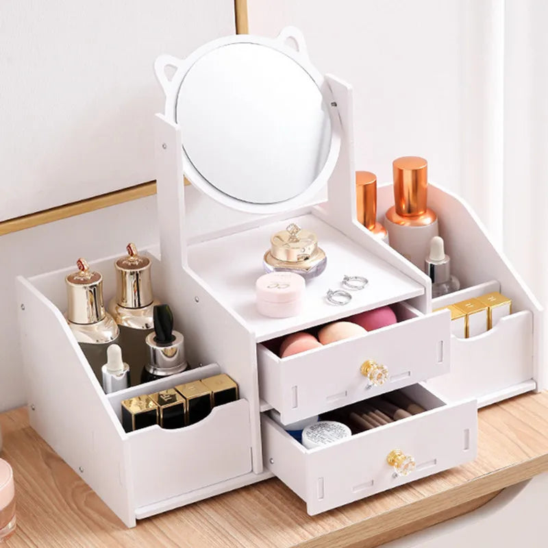 Makeup Organizer Large Capacity Cosmetic Storage Box Drawer Storage  Jewelry Box Desktop NailPolish Makeup Container With Mirror