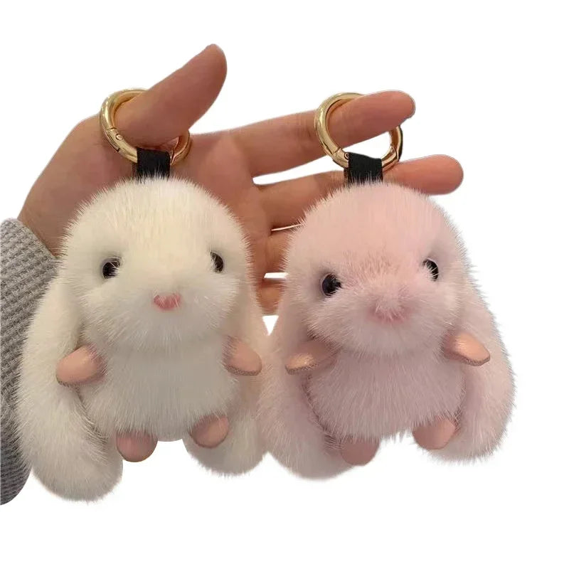 Cute Fluffy Rabbit Keychain Ring Plush Pompon Bunny Bag Pendant For Couple Car Key Ring Jewelry Gifts