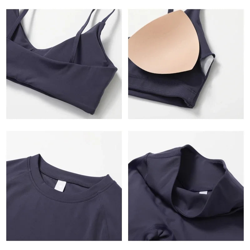 Women Sportswear Yoga Set 2PCS Sport Suit Gym Workout Clothes Short Sleeve Gym Crop Top High Waist Leggings Fitness Sports Wear
