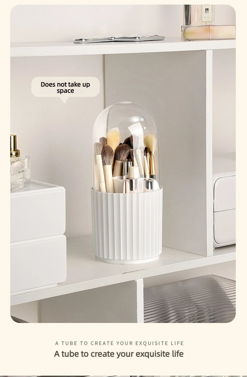 Makeup Brush Holder Organizer with Lid, 360 Degree Rotatable Makeup Brush Organizer Spinning Cosmetics Holders Brush Storage Box