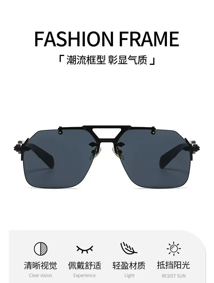 Luxury Brand Classic Square Rimless Sunglasses Men Women Retro Vintage Punk Sun Glasses Oversized Shades Metal Frame Eyewear