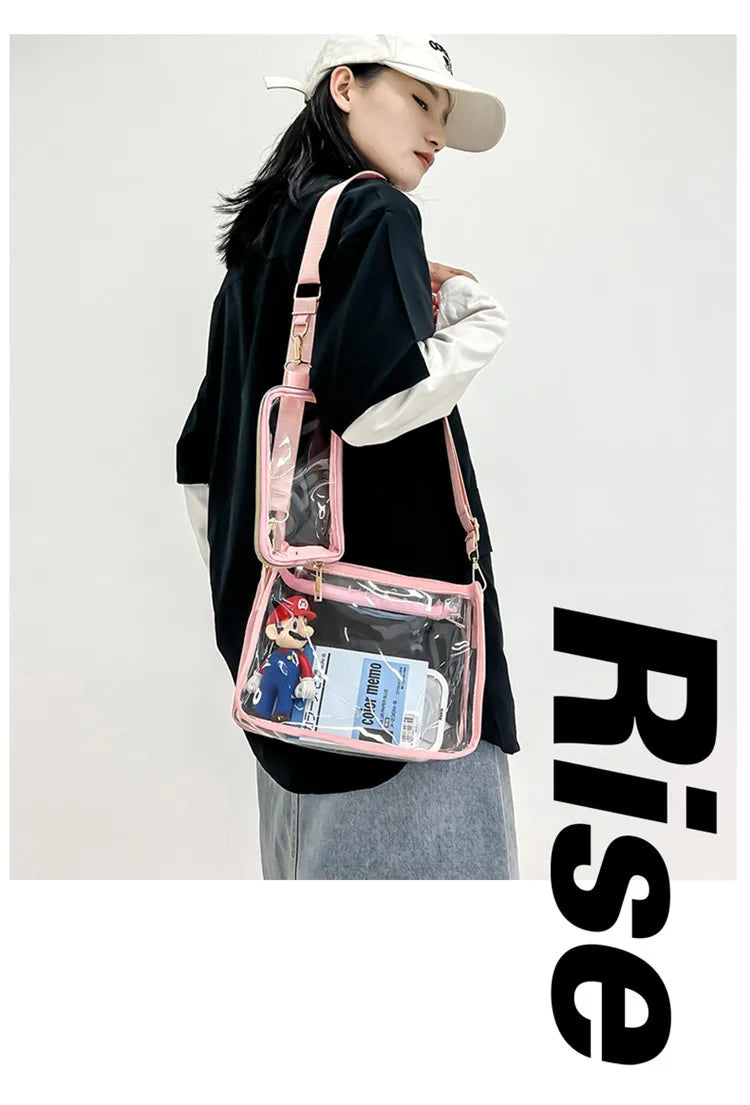 PVC Transparent Shoulder Bag 2 IN 1 Adjustable Shoulder Straps Casual Clear Crossbody Bag Fashion Couple Bag for Boys & Girls
