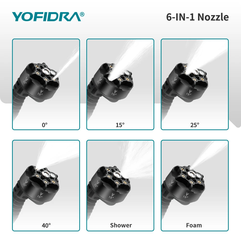 YOFIDRA Brushless 200Bar Car Washer Electric High Pressure Washer Water Gun 6IN1 Cordless Cleaning Garden For Makita Battery Pin