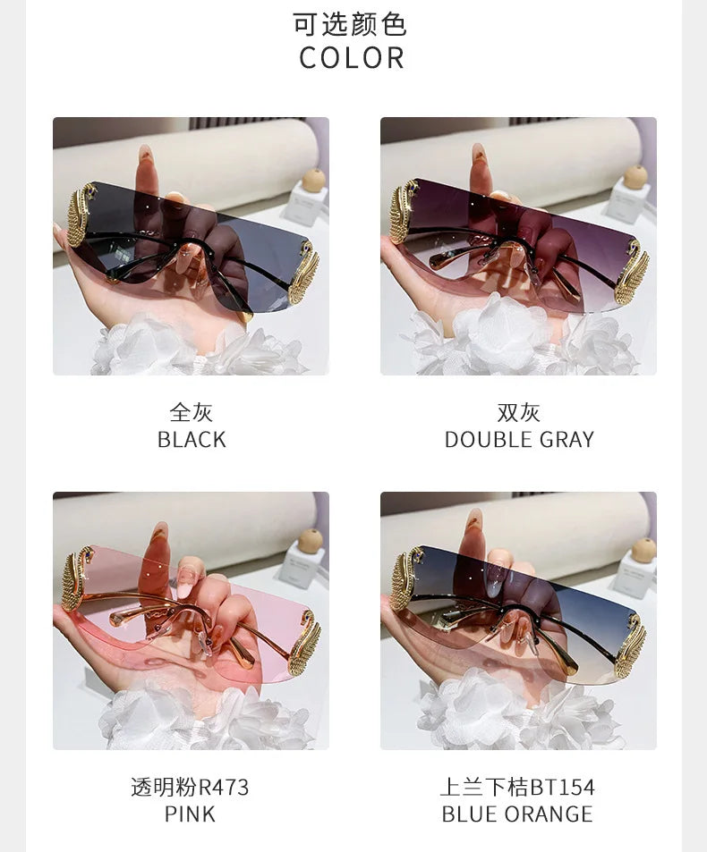 New Fashion Women Oversized Rimless Sunglasses Luxury Brand Swan Shaped Sun Glasses Trendy Large Frame Sun Glasses UV400
