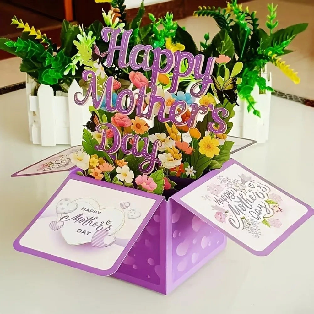Surprise Flower 3D Mother's Day Card Best Wishes Butterfly Mom Greeting Card Gifts Creative Flower Pop Up Card Mother's Day Gift
