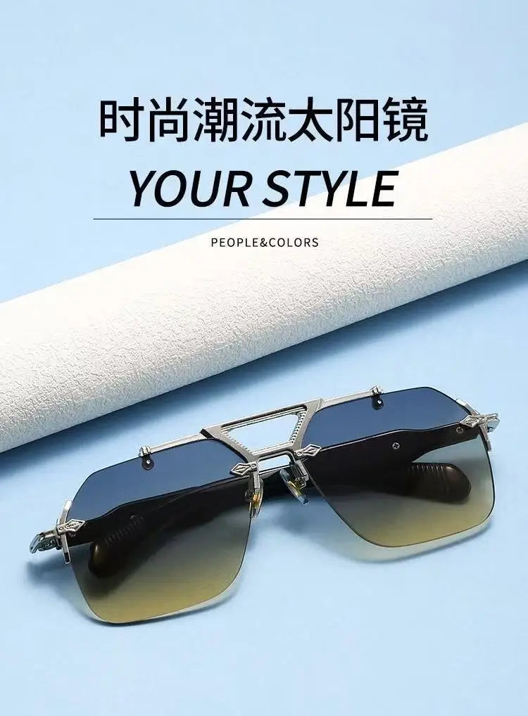 Luxury Brand Classic Square Rimless Sunglasses Men Women Retro Vintage Punk Sun Glasses Oversized Shades Metal Frame Eyewear