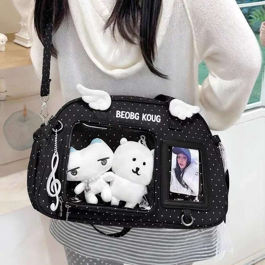 Japanese-Style INS Minimalist Solid-Color Fashion Shoulder Bag, Polka-Dot Wing-Decorated Cute Ita Bag (Shoulder & Crossbody)