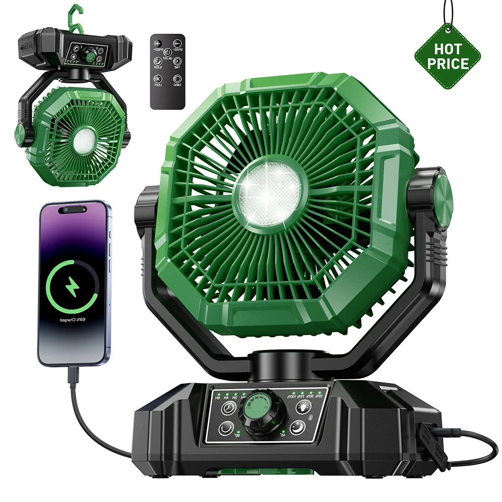 coldSky 20000mAh Battery Camping Fan with LED Lantern 8 Speed Desk Fan Portable Outdoor Fan Teny Picnic Fishing Travel Jobsite
