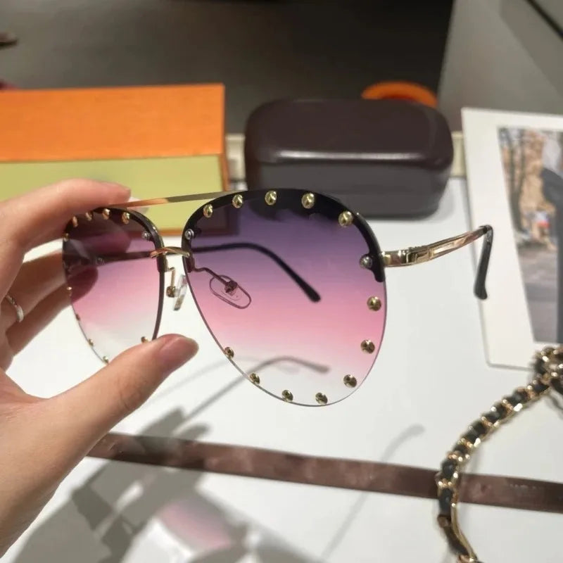 Oversized Metal Frame Sunglasses Men Women Fashion Vintage Polarized Brand Shades Eyewear Driving Sun Glasses