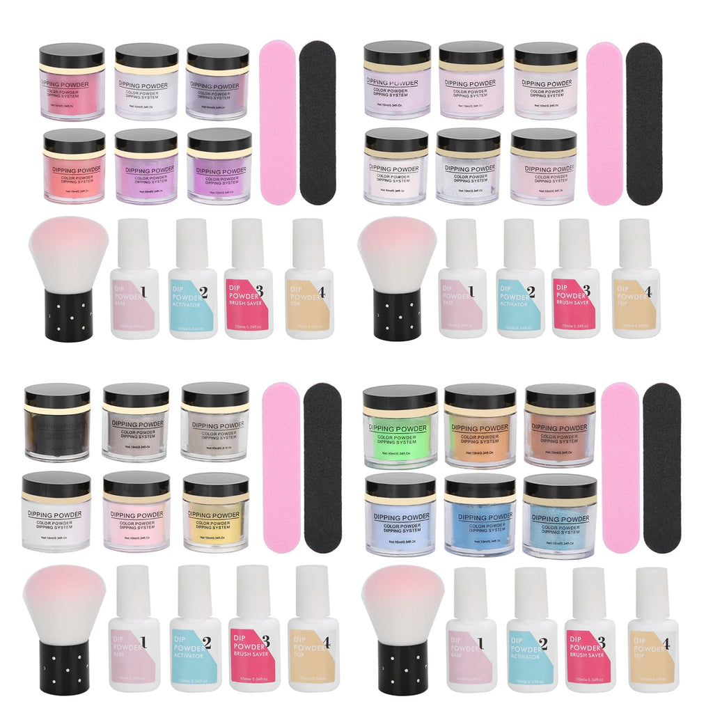 Nail Dipping Powder Set Nail Art Powder Top Base Coat Gel Dust Brush Manicure Tool Set Nail Powder