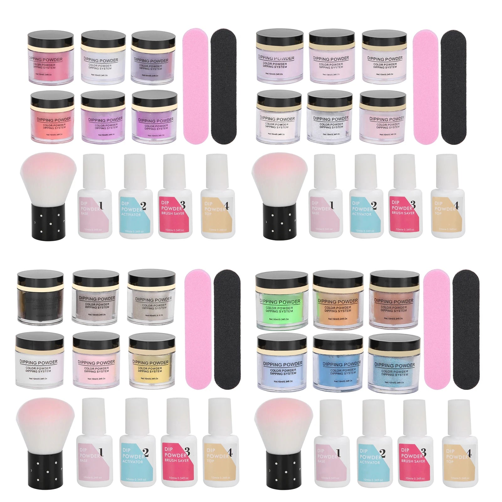 Nail Dipping Powder Set Nail Art Powder Top Base Coat Gel Dust Brush Manicure Tool Set Nail Powder