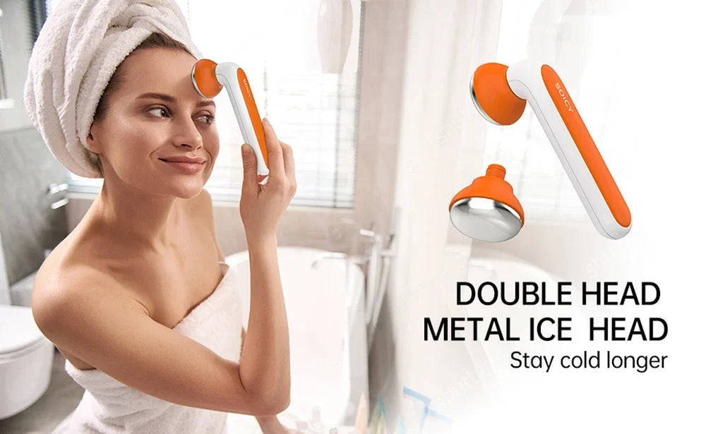 SOICY S40 Metal Ice Roller for Under Eye Massage Face Sliming Migraine Cold Massager Skincare Tools with 2 Stainless Steel Heads